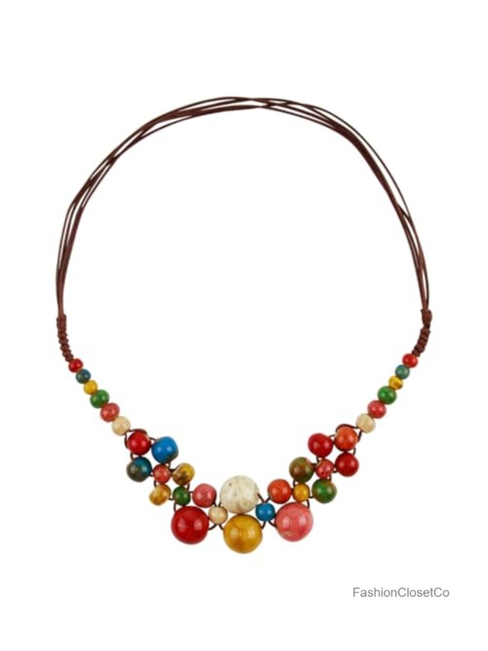 Boho Ceramic Beaded Strand Necklace Chunky Hippie Y2K